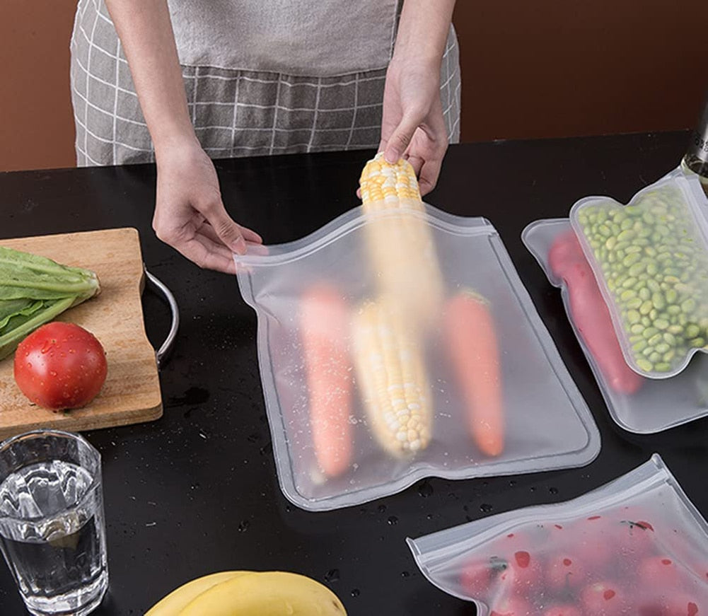 BOLSAS DE SILICONA REUTILIZABLES PARA ALMACENAMIENTO DE ALIMENTOS